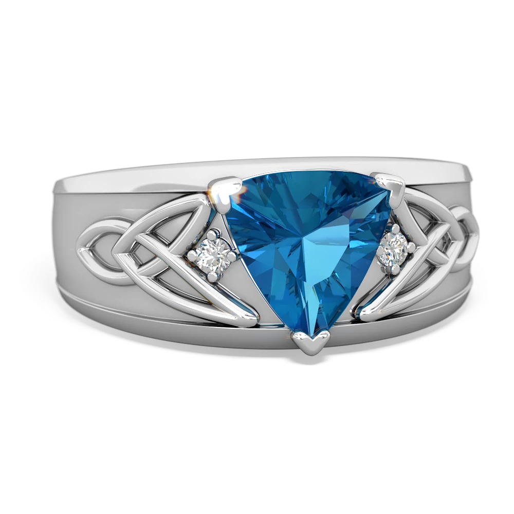 London Topaz Celtic Trinity Knot Men's 14K White Gold ring R0440