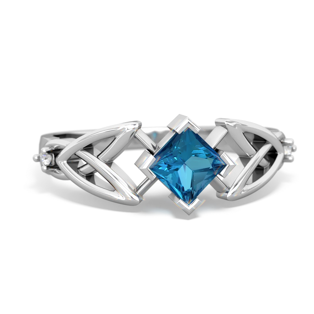 London Topaz Celtic Knot Princess 14K White Gold ring R3349