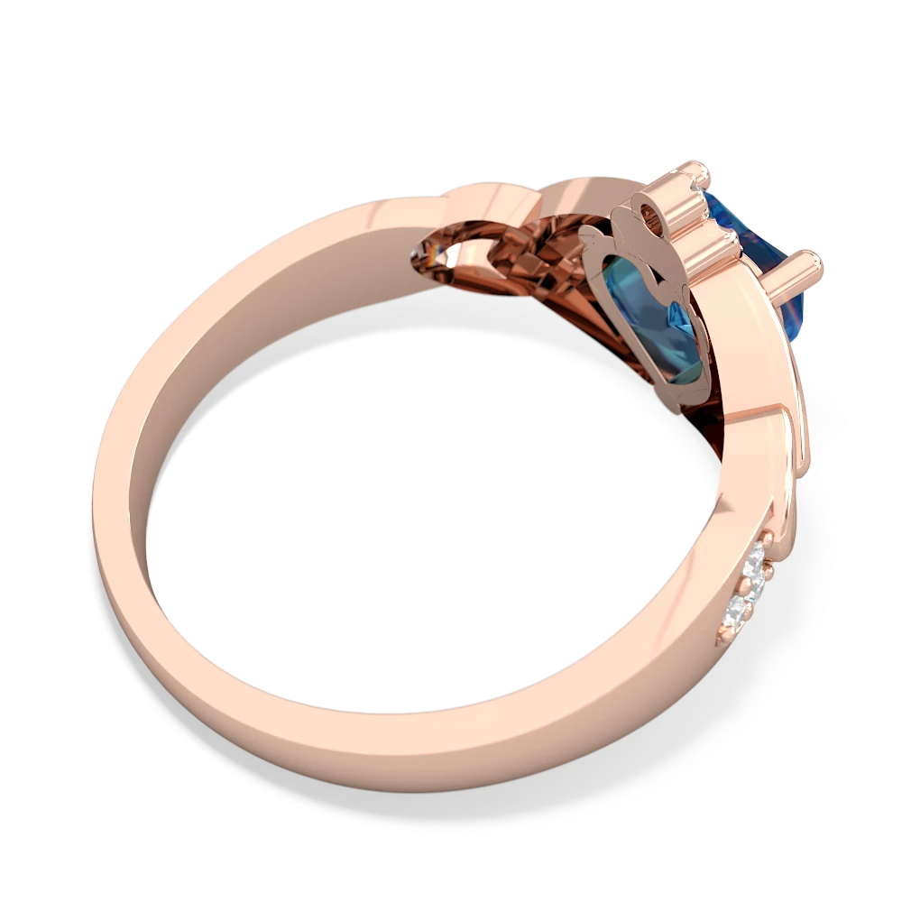 London Topaz Claddagh Celtic Knot Diamond 14K Rose Gold ring R5001