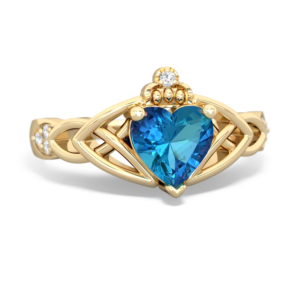 London Topaz Claddagh Trinity Knot 14K Yellow Gold ring R5001 - front view