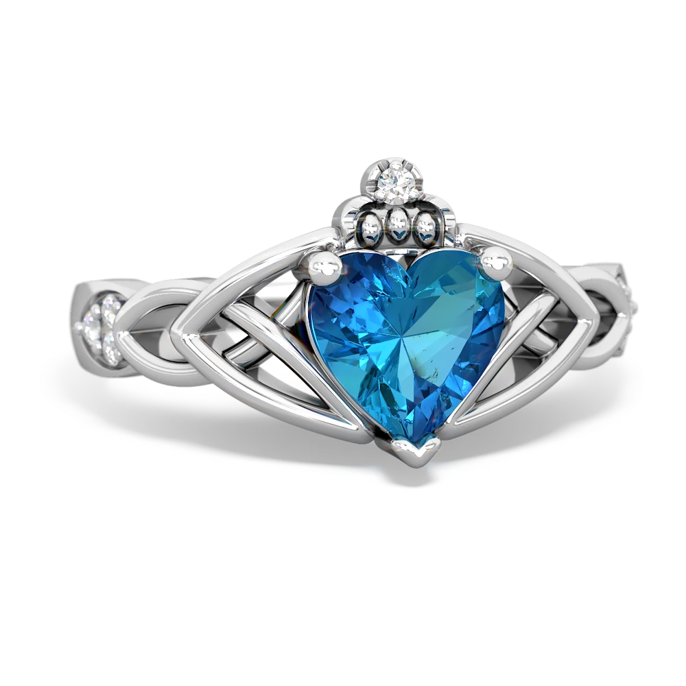 London Topaz Claddagh Celtic Knot Diamond 14K White Gold ring R5001