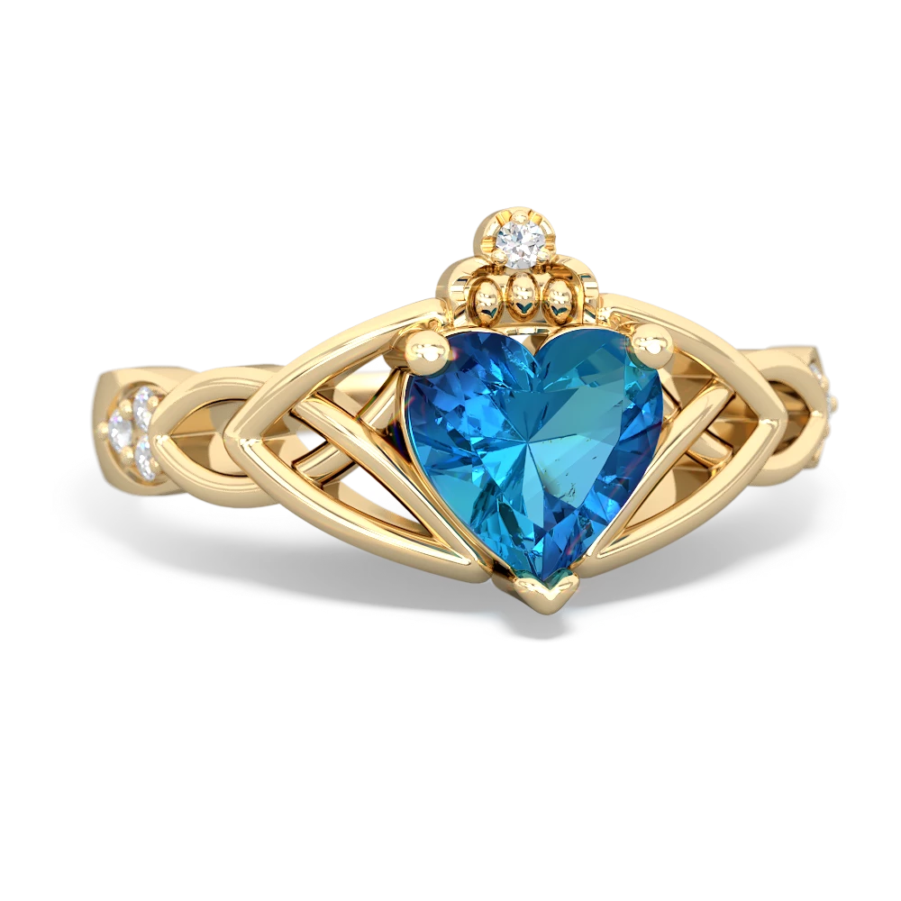 London Topaz Claddagh Celtic Knot Diamond 14K Yellow Gold ring R5001