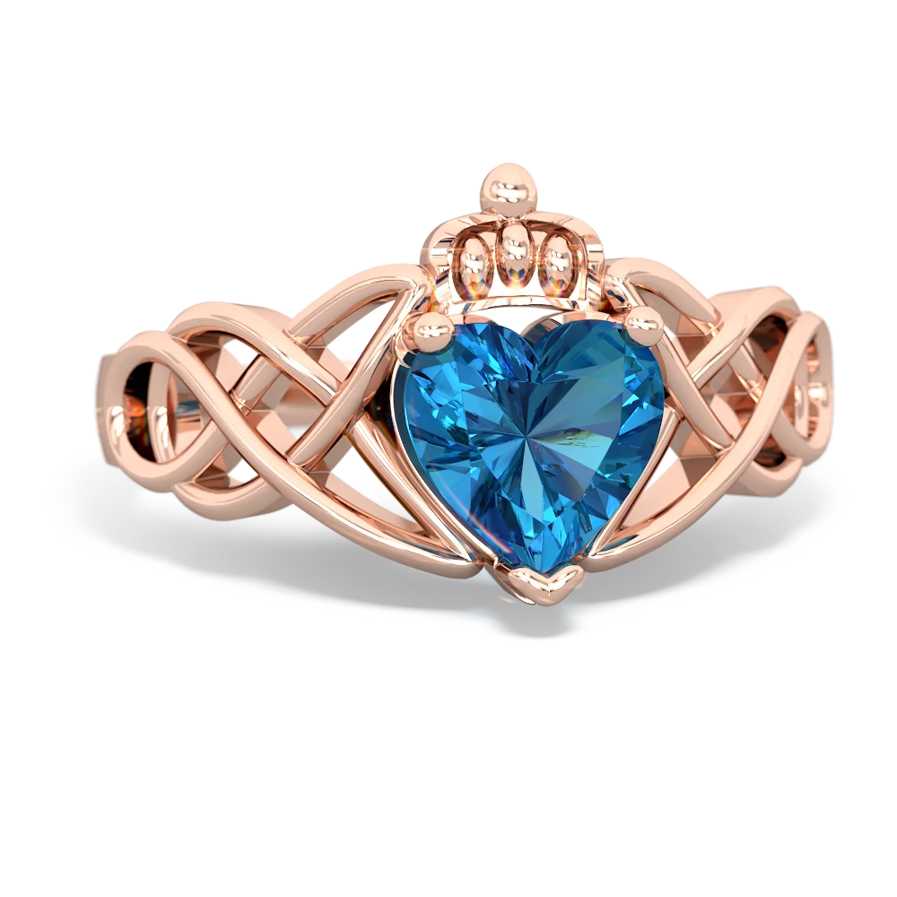 London Topaz Claddagh Celtic Knot 14K Rose Gold ring R2367