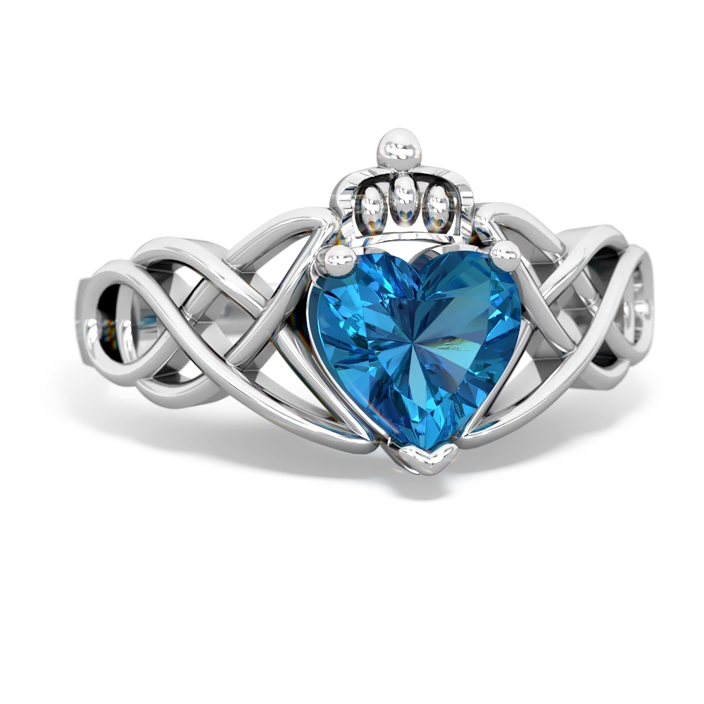 London Topaz Claddagh Celtic Knot 14K White Gold ring R2367