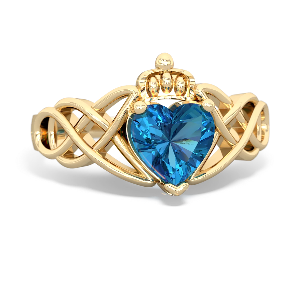 London Topaz Claddagh Celtic Knot 14K Yellow Gold ring R2367