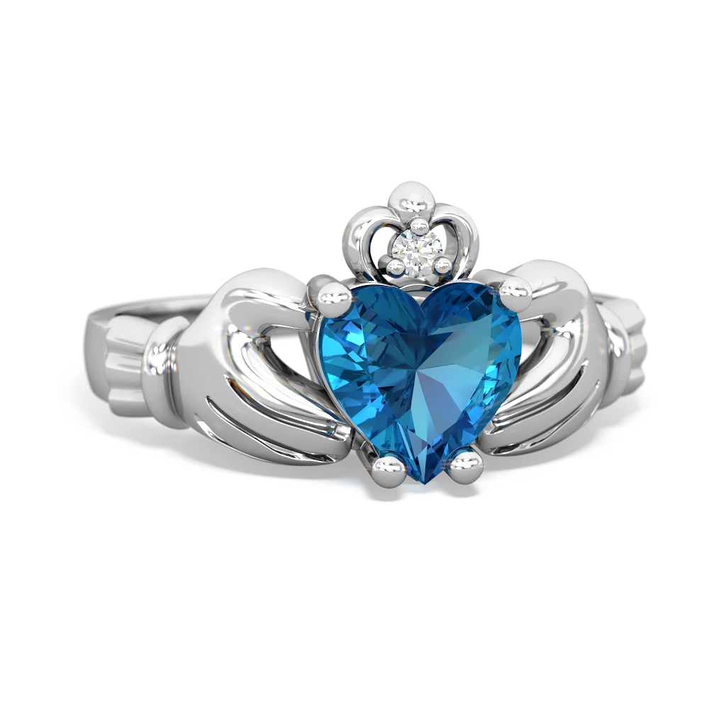 London Topaz Claddagh Diamond Crown 14K White Gold ring R2372