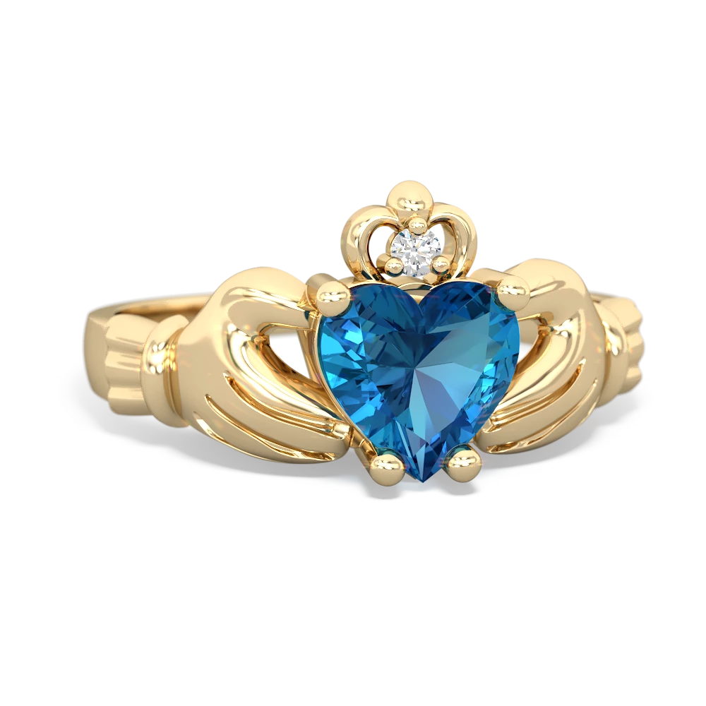 London Topaz Claddagh Diamond Crown 14K Yellow Gold ring R2372