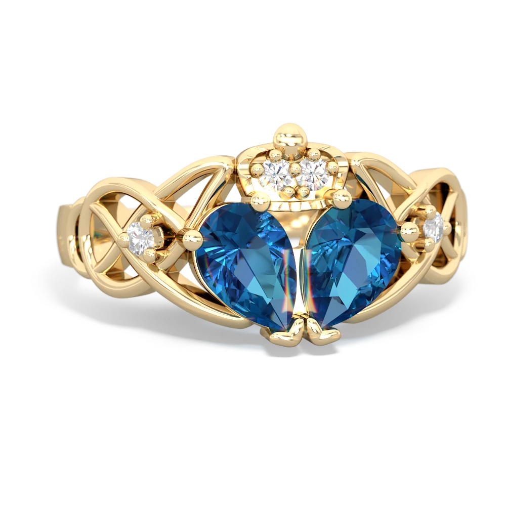 London Topaz 'One Heart' Celtic Knot Claddagh 14K Yellow Gold ring R5322