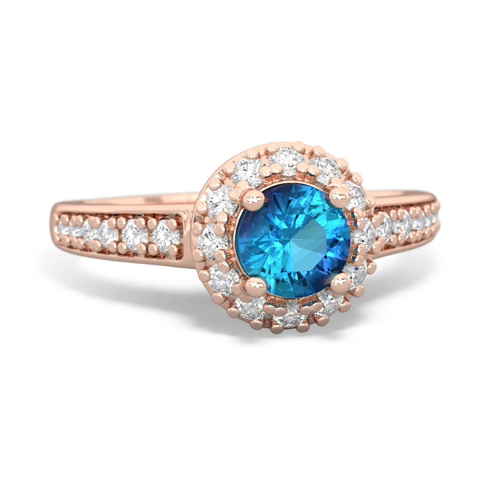 London Topaz Diamond Halo 14K Rose Gold ring R5370