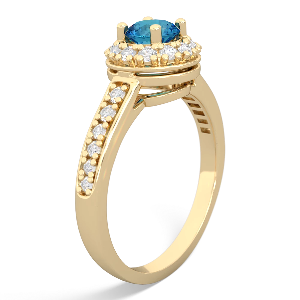 London Topaz Diamond Halo 14K Yellow Gold ring R5370