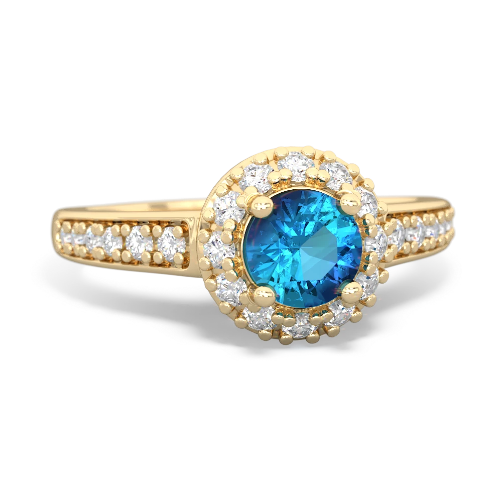 London Topaz Diamond Halo 14K Yellow Gold ring R5370