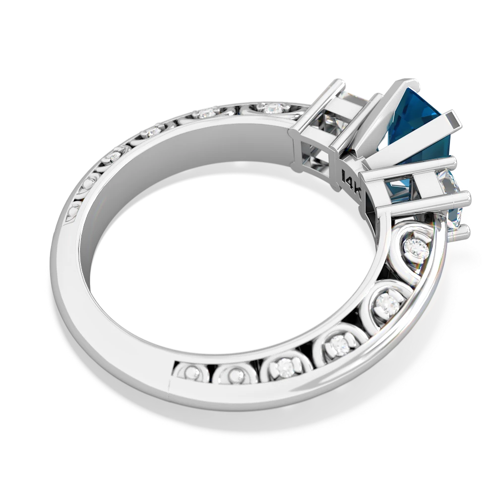 London Topaz Art Deco Diamond 7X5 Emerald-Cut Engagement 14K White Gold ring R20017EM