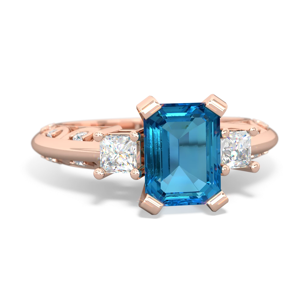 London Topaz Art Deco Diamond 8X6 Emerald-Cut Engagement 14K Rose Gold ring R20018EM