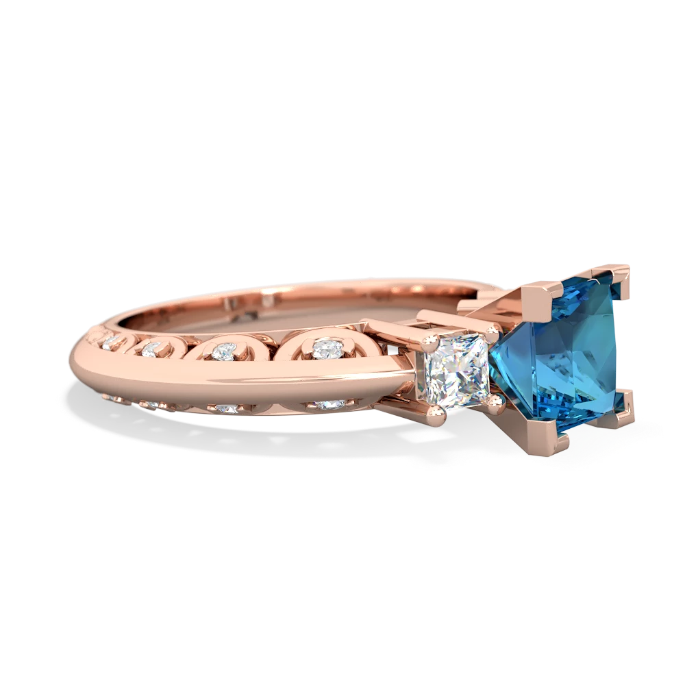 London Topaz Art Deco Diamond Engagement 6Mm Princess 14K Rose Gold ring R2001