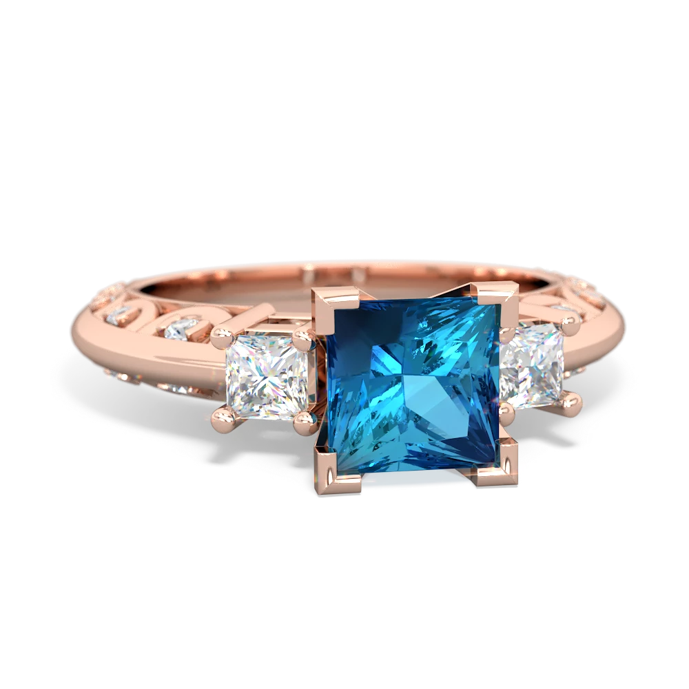 London Topaz Art Deco Diamond Engagement 6Mm Princess 14K Rose Gold ring R2001