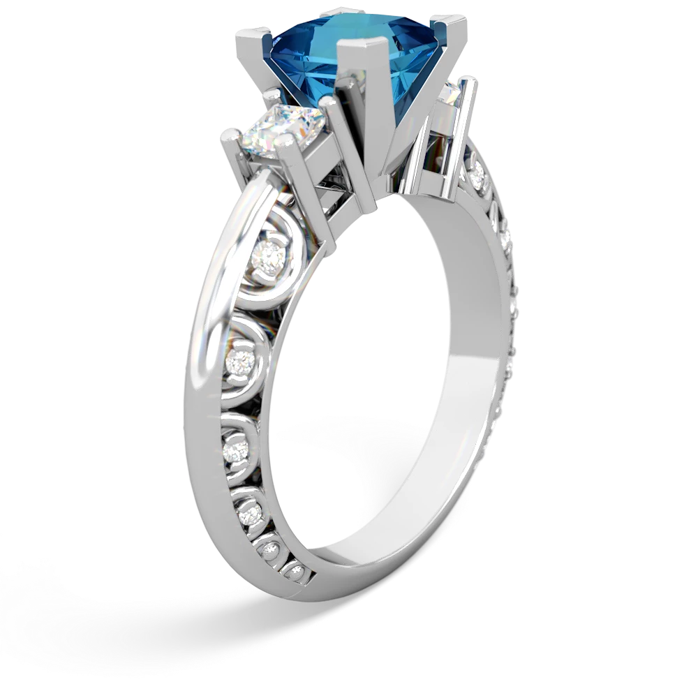 London Topaz Art Deco Diamond Engagement 6Mm Princess 14K White Gold ring R2001