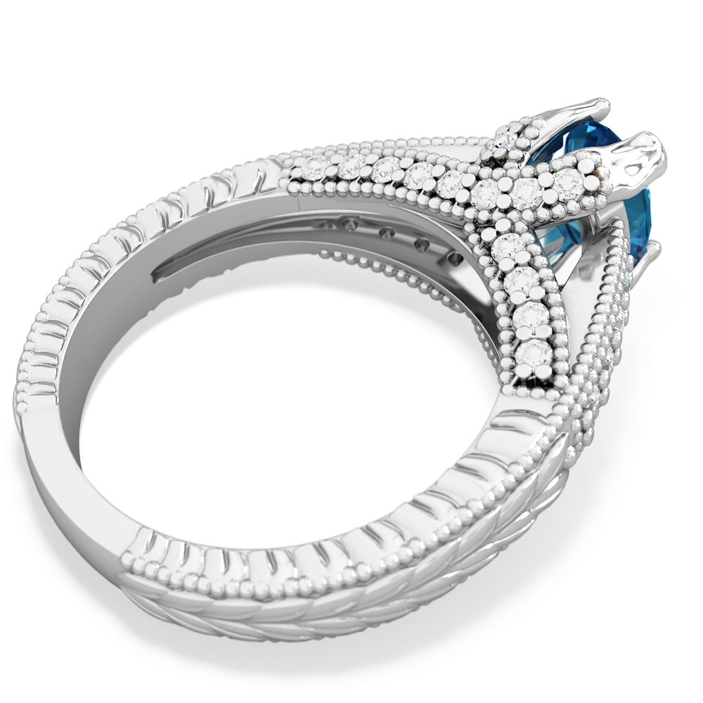 London Topaz Antique Style Milgrain Diamond 14K White Gold ring R2028