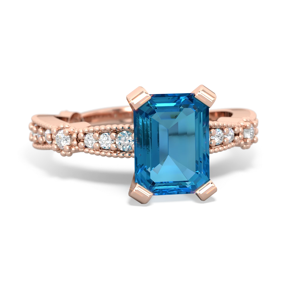 London Topaz Sparkling Tiara 8X6 Emerald-Cut 14K Rose Gold ring R26298EM