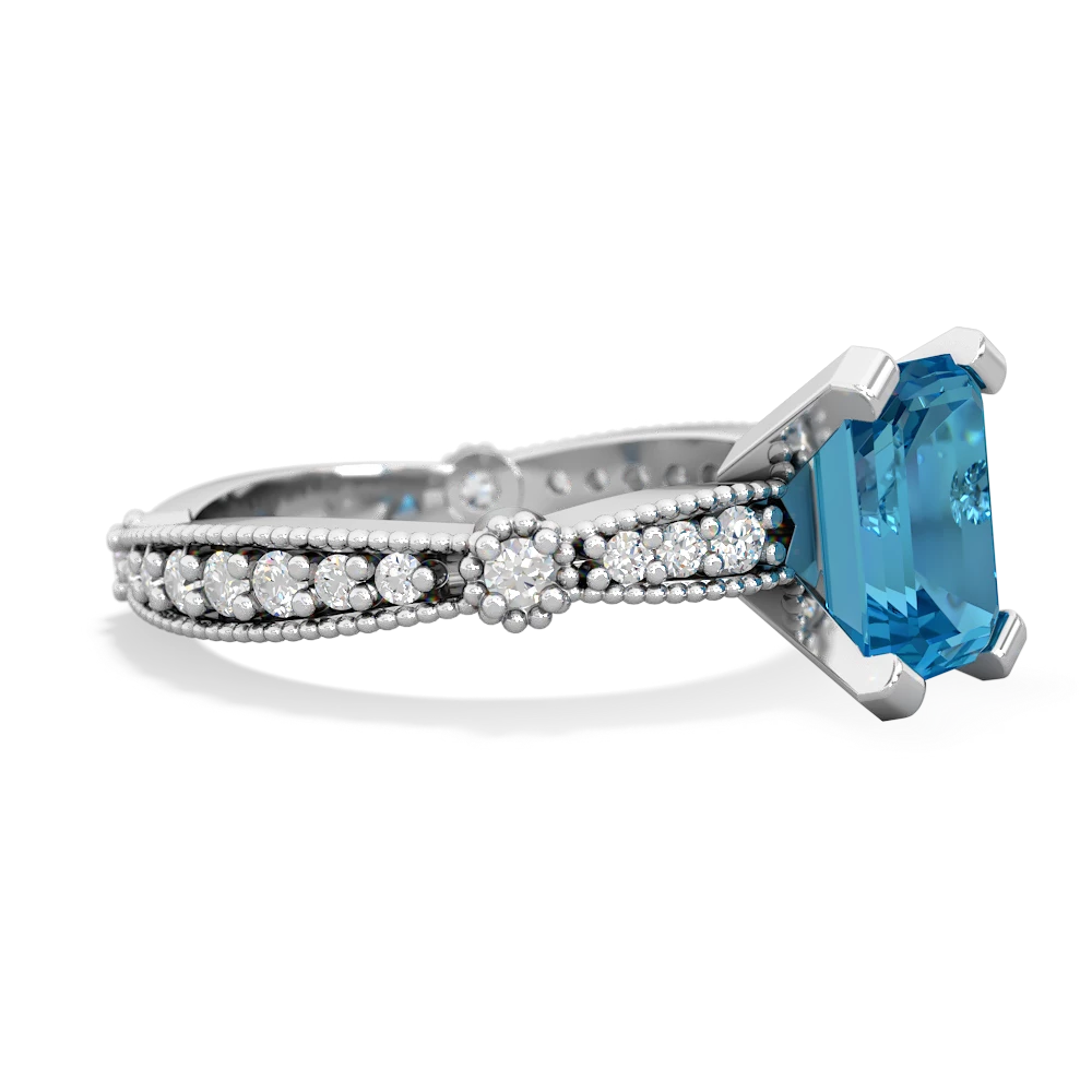 London Topaz Sparkling Tiara 8X6 Emerald-Cut 14K White Gold ring R26298EM