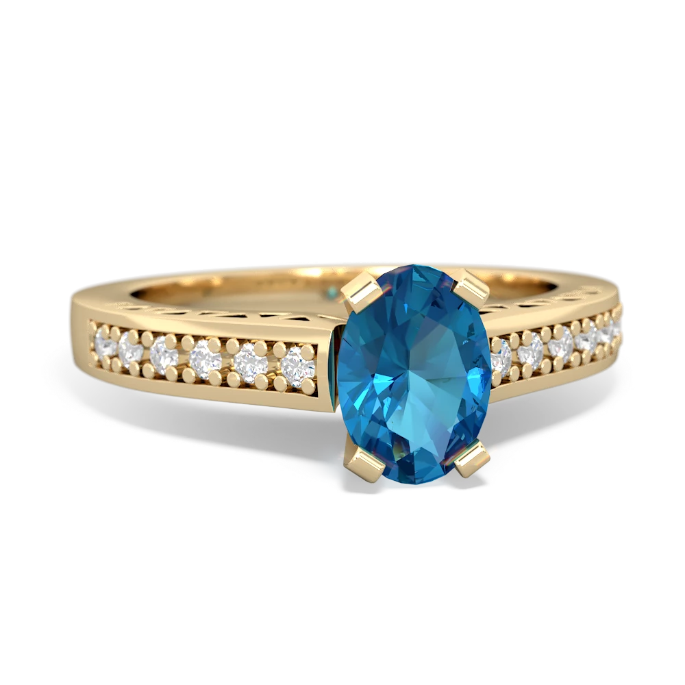 London Topaz Art Deco Engagement 7X5mm Oval 14K Yellow Gold ring R26357VL