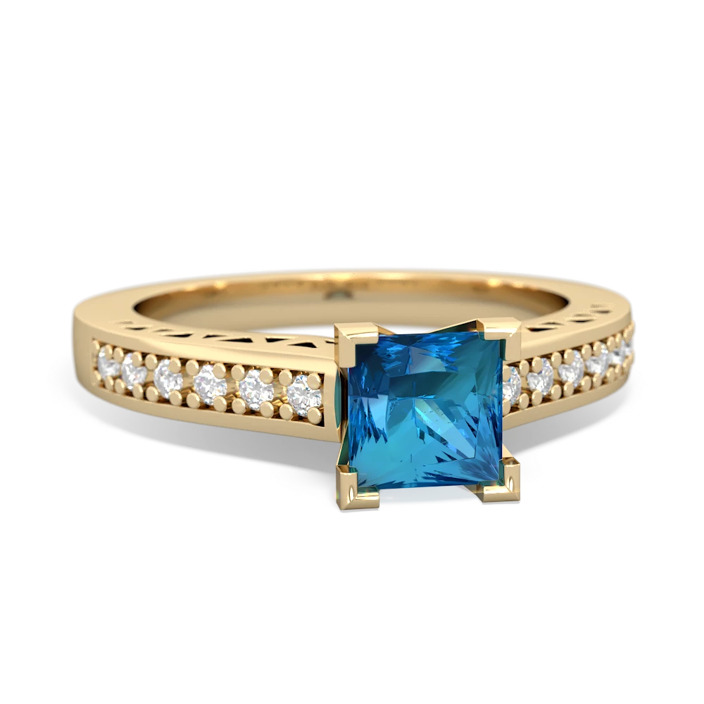 London Topaz Art Deco Engagement 5Mm Square 14K Yellow Gold ring R26355SQ