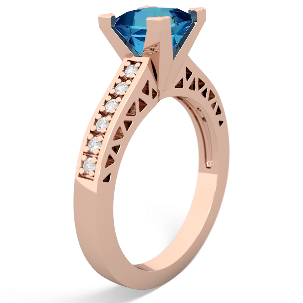 London Topaz Art Deco Engagement 6Mm Princess 14K Rose Gold ring R26356SQ