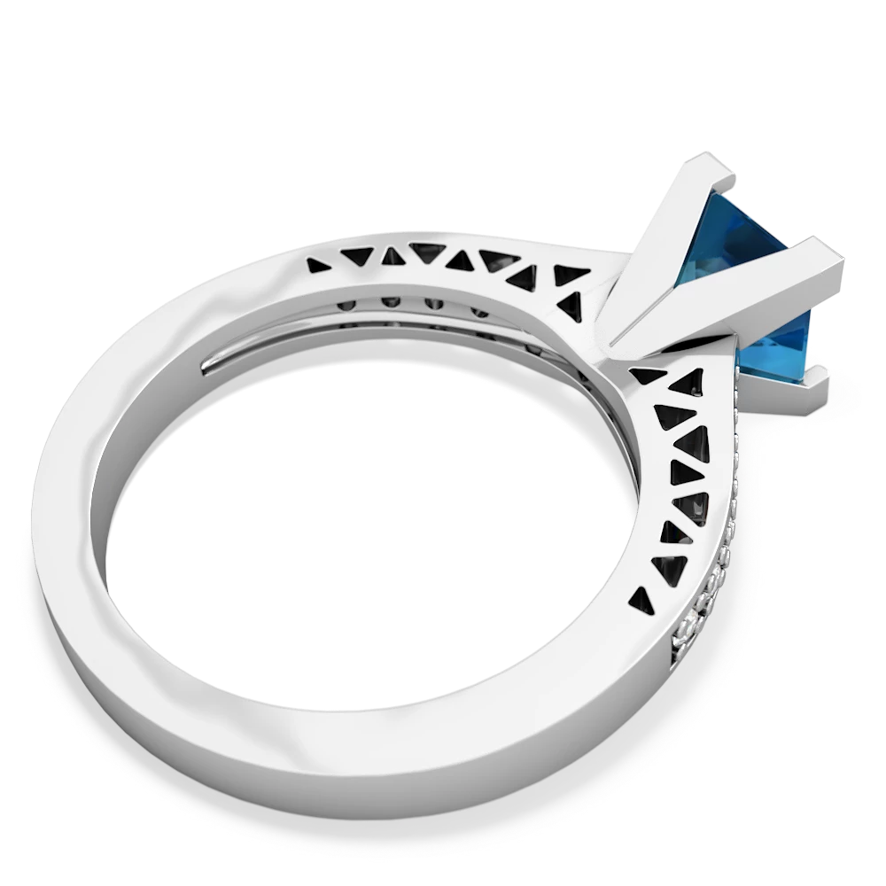 London Topaz Art Deco Engagement 6Mm Princess 14K White Gold ring R26356SQ
