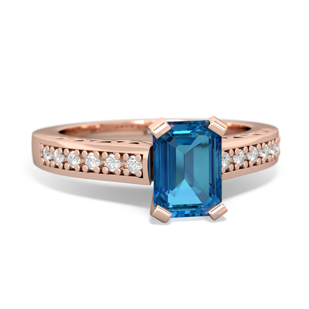 London Topaz Art Deco Engagement 7X5mm Emerald-Cut 14K Rose Gold ring R26357EM