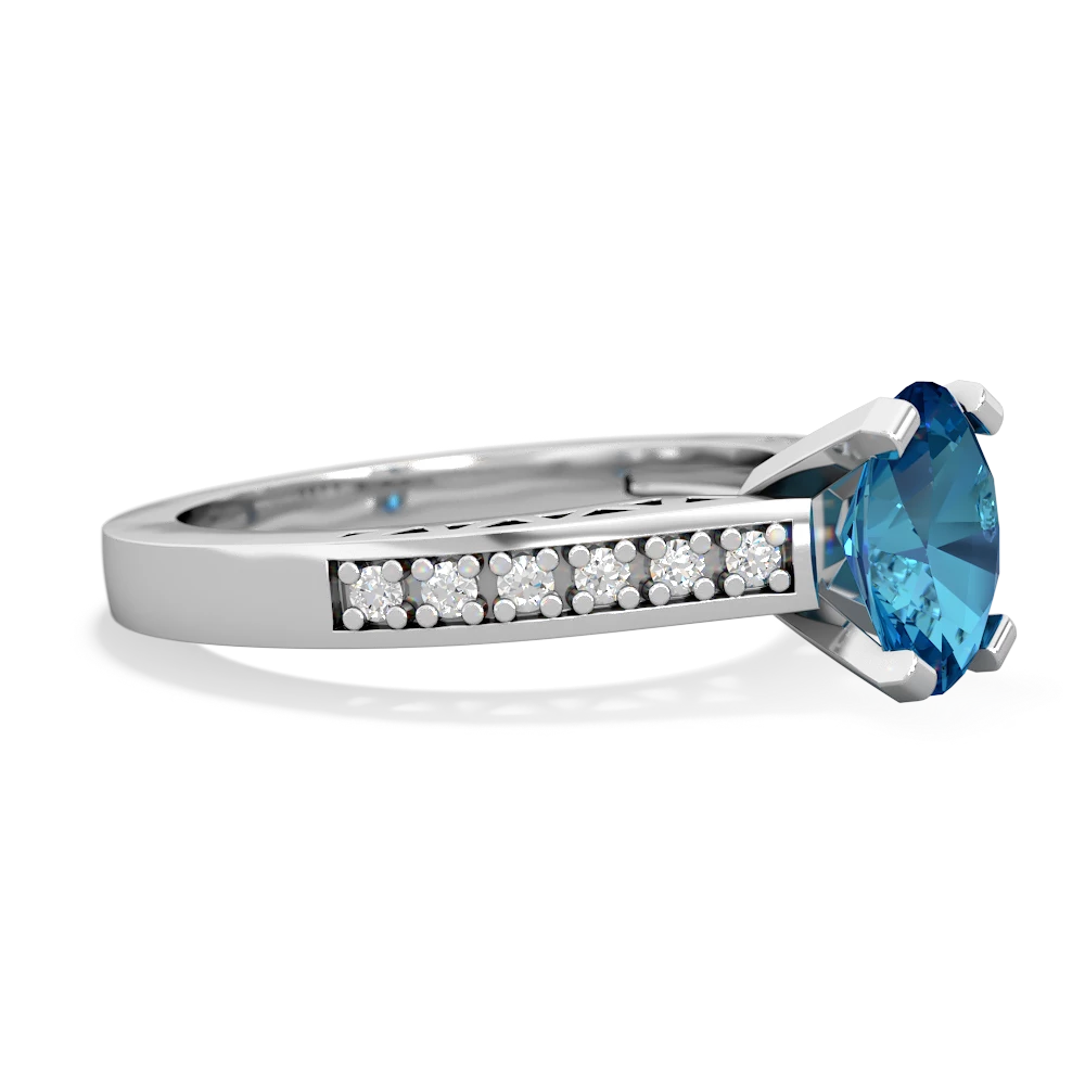 London Topaz Art Deco Engagement 8X6mm Oval 14K White Gold ring R26358VL