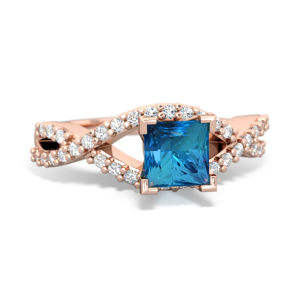 London Topaz Diamond Twist 5Mm Square Engagment  14K Rose Gold ring R26405SQ