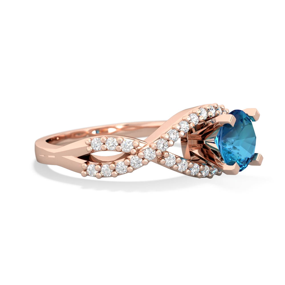 London Topaz Diamond Twist 6Mm Round Engagment  14K Rose Gold ring R26406RD