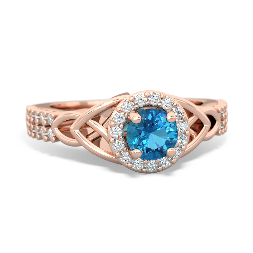 London Topaz Celtic Knot Halo 14K Rose Gold ring R26445RH