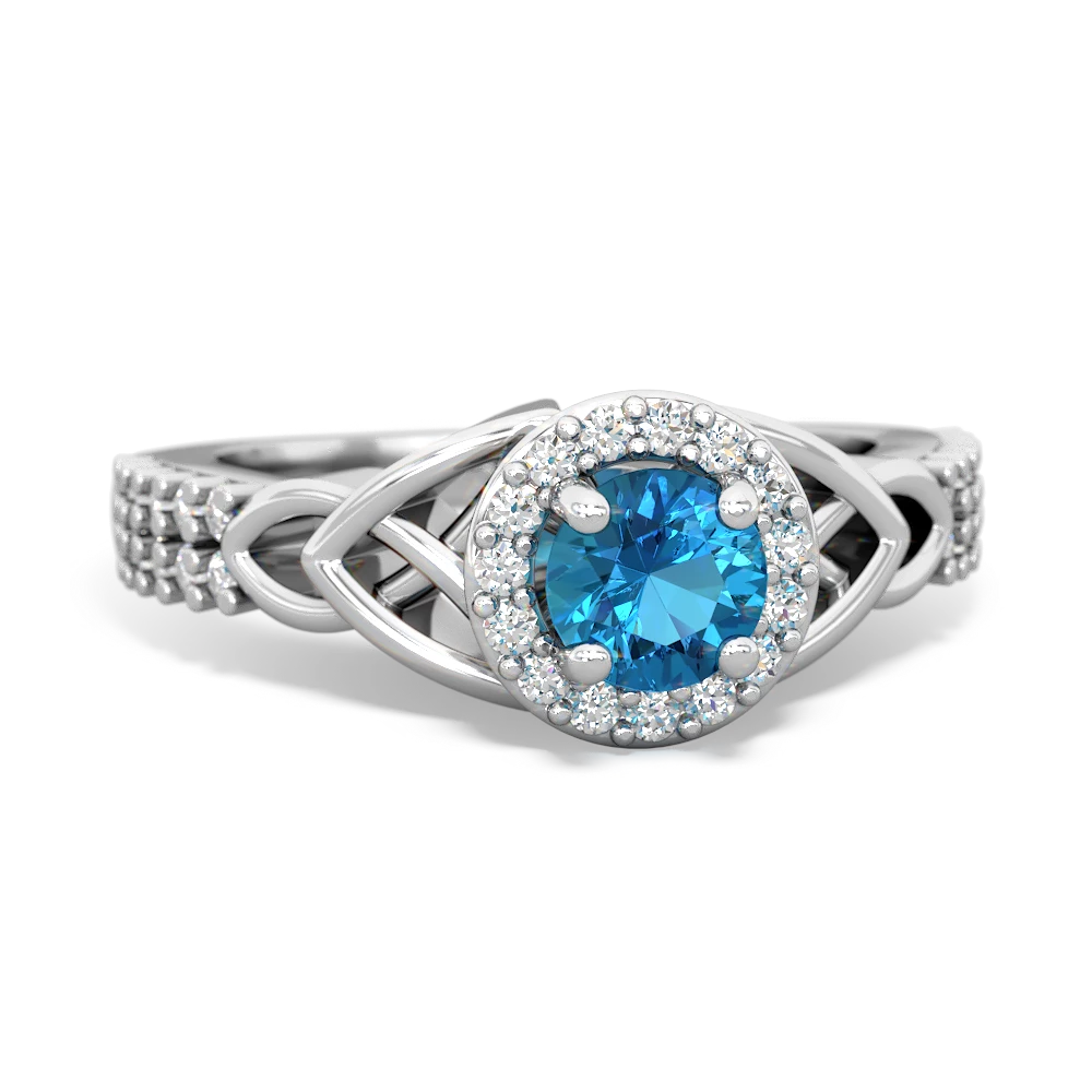 London Topaz Celtic Knot Halo 14K White Gold ring R26445RH