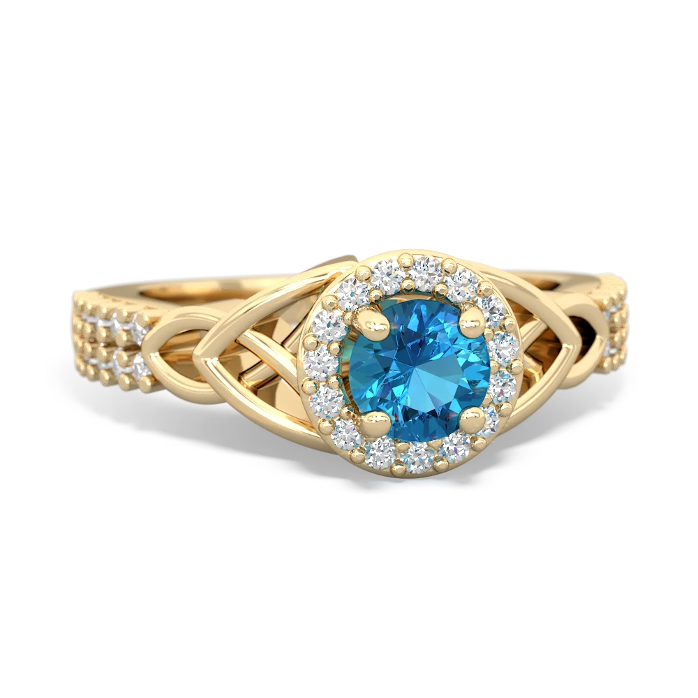 London Topaz Celtic Knot Halo 14K Yellow Gold ring R26445RH