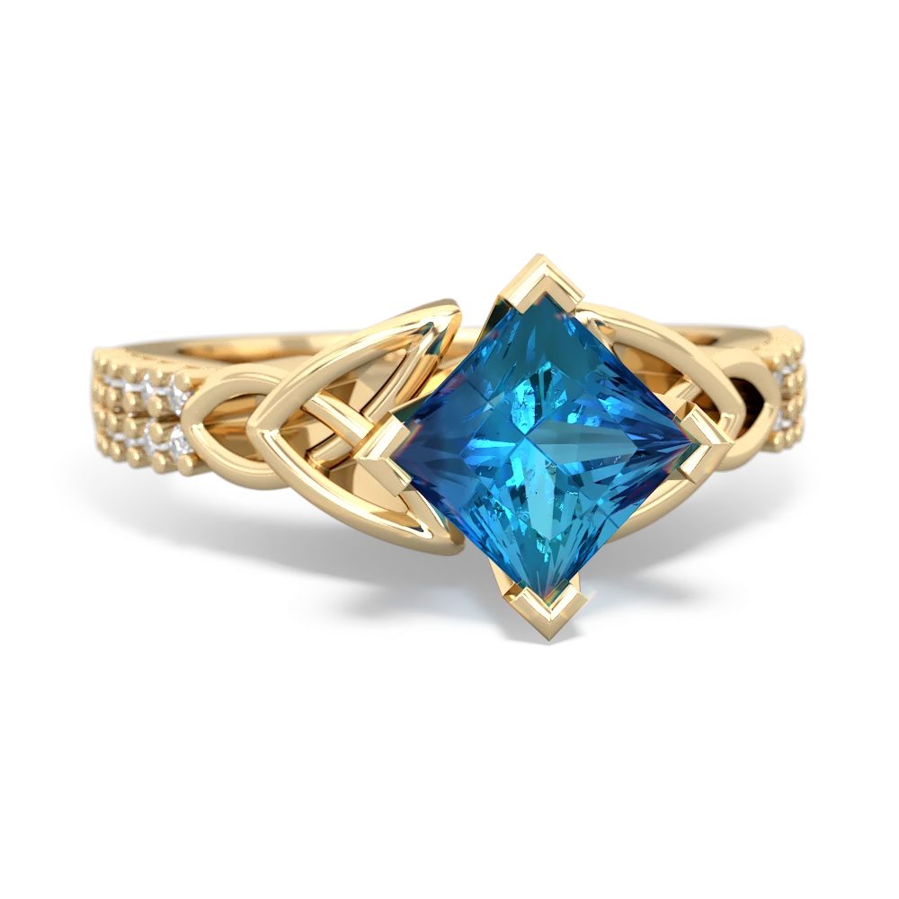 London Topaz Celtic Knot 6Mm Princess Engagement 14K Yellow Gold ring R26446SQ