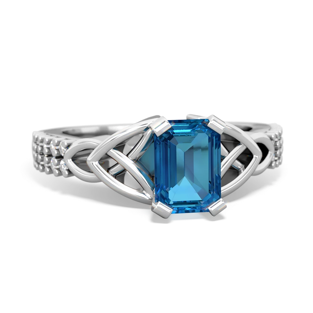 London Topaz Celtic Knot 7X5 Emerald-Cut Engagement 14K White Gold ring R26447EM