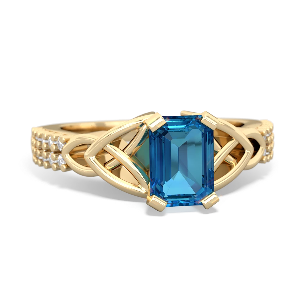 London Topaz Celtic Knot 7X5 Emerald-Cut Engagement 14K Yellow Gold ring R26447EM