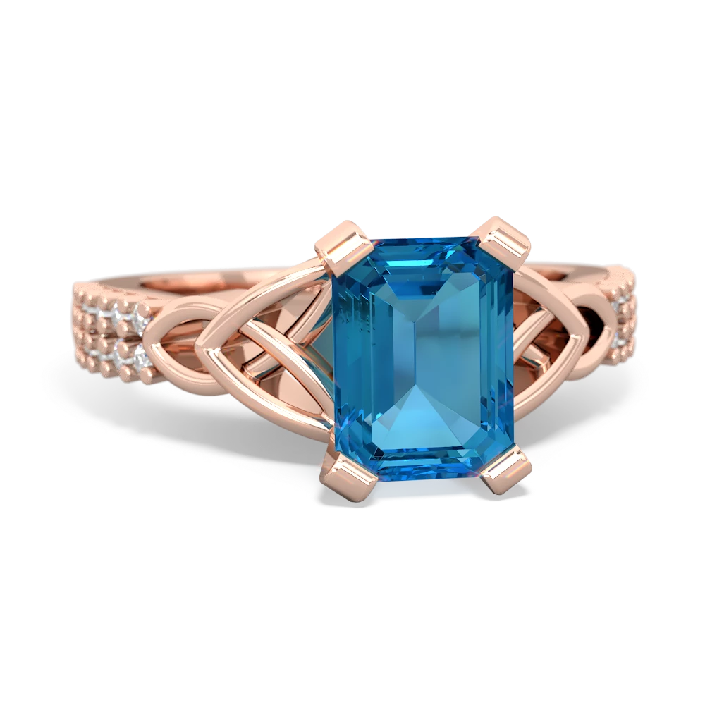 London Topaz Celtic Knot 8X6 Emerald-Cut Engagement 14K Rose Gold ring R26448EM