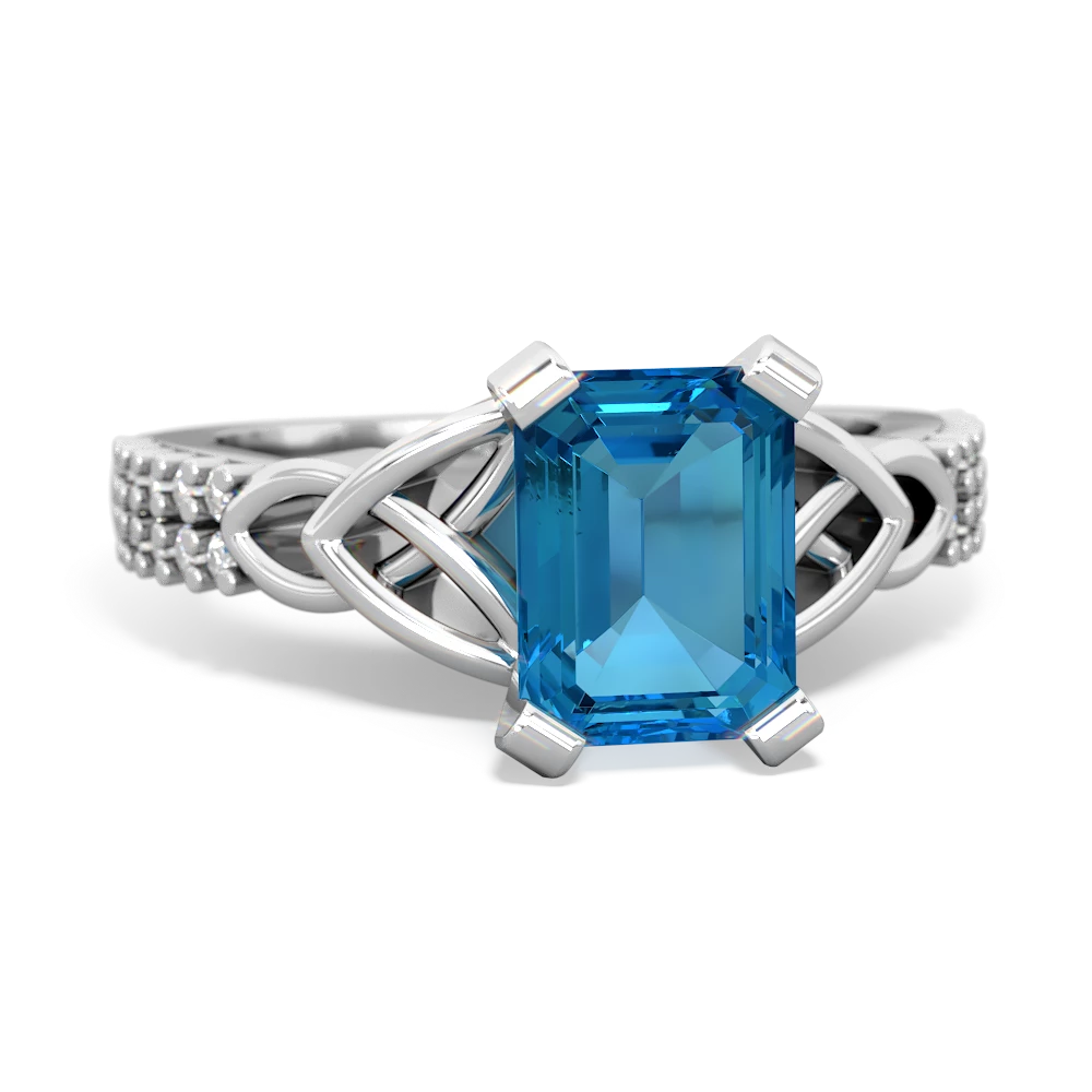 London Topaz Celtic Knot 8X6 Emerald-Cut Engagement 14K White Gold ring R26448EM