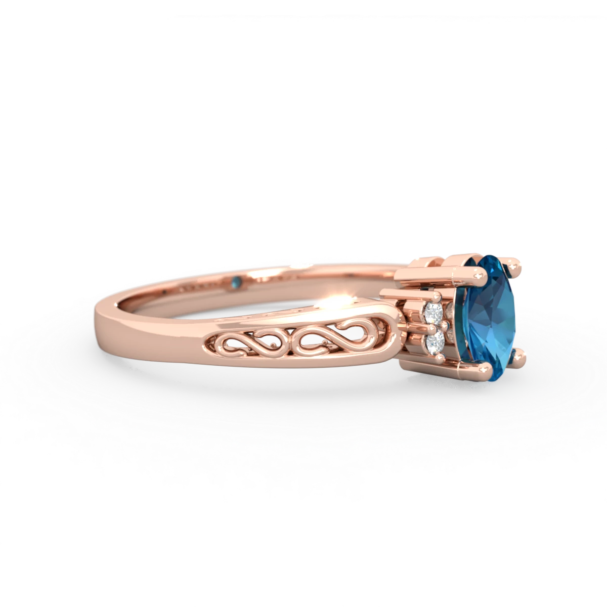 London Topaz Filligree Scroll Oval 14K Rose Gold ring R0812