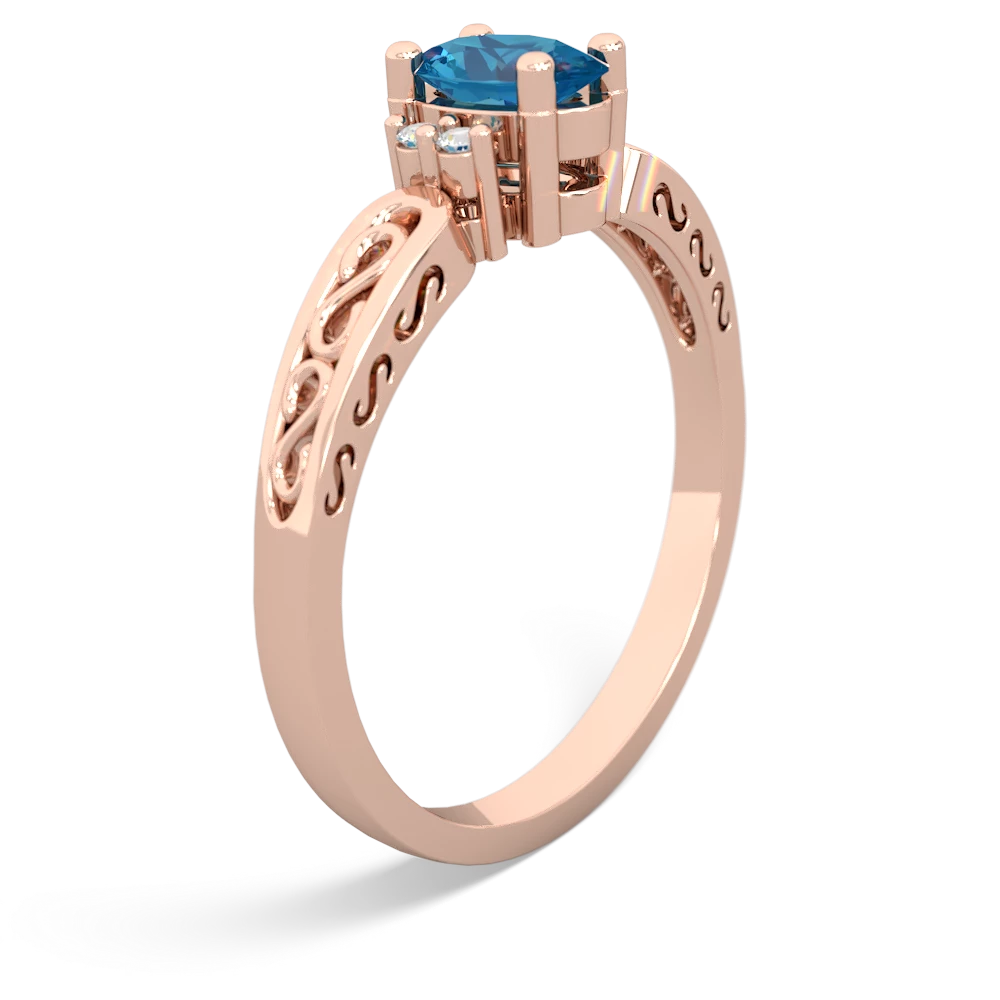 London Topaz Filligree Scroll Oval 14K Rose Gold ring R0812