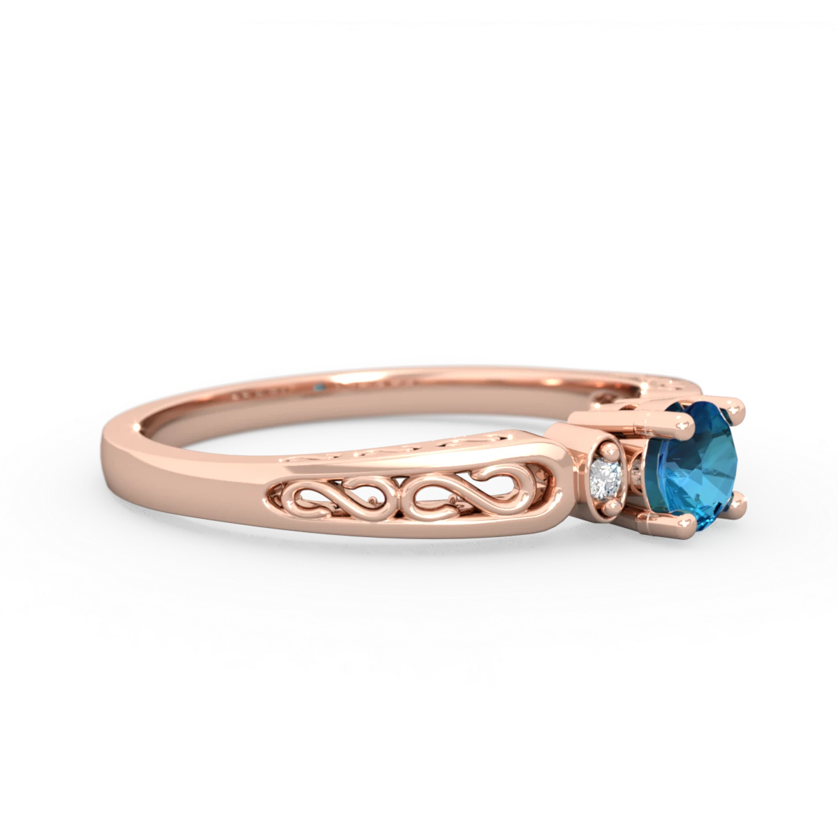 London Topaz Filligree Scroll Round 14K Rose Gold ring R0829