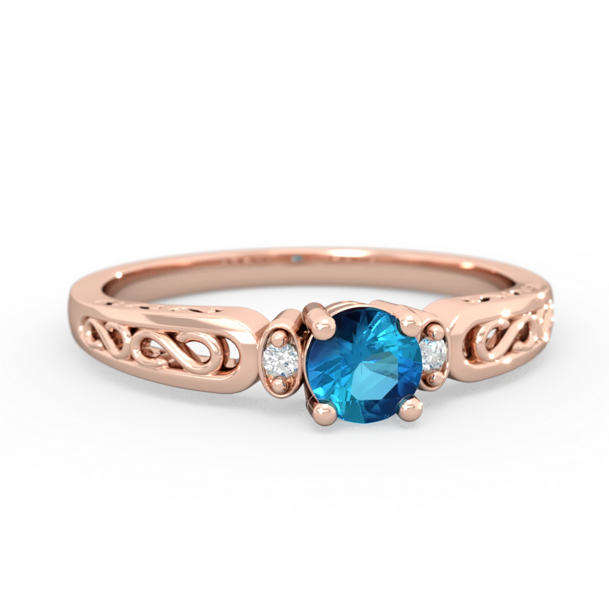 London Topaz Filligree Scroll Round 14K Rose Gold ring R0829