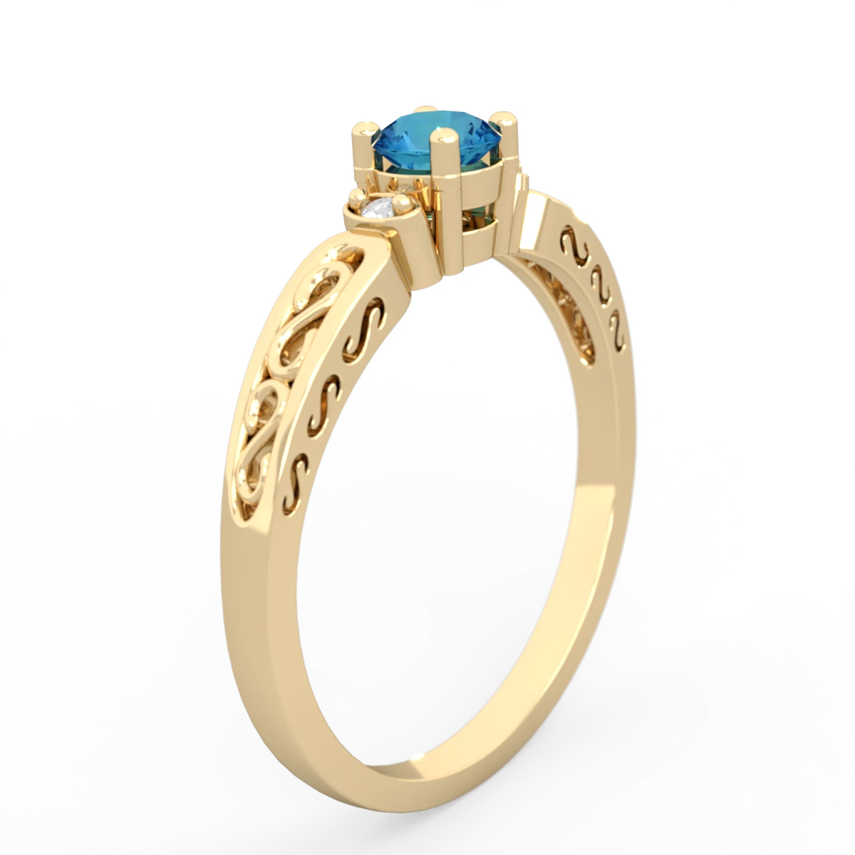 London Topaz Filligree Scroll Round 14K Yellow Gold ring R0829