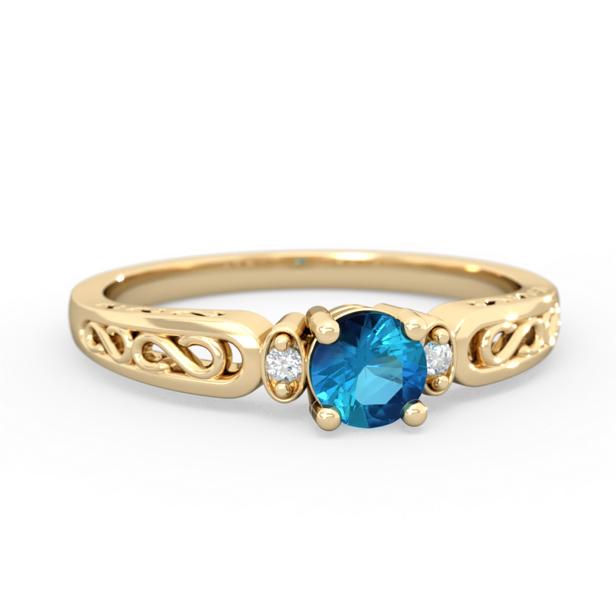 London Topaz Filligree Scroll Round 14K Yellow Gold ring R0829