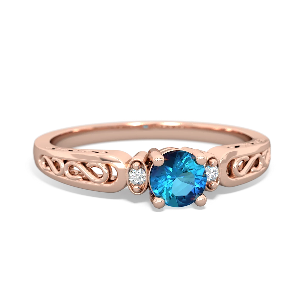 London Topaz Filligree Scroll Round 14K Rose Gold ring R0829