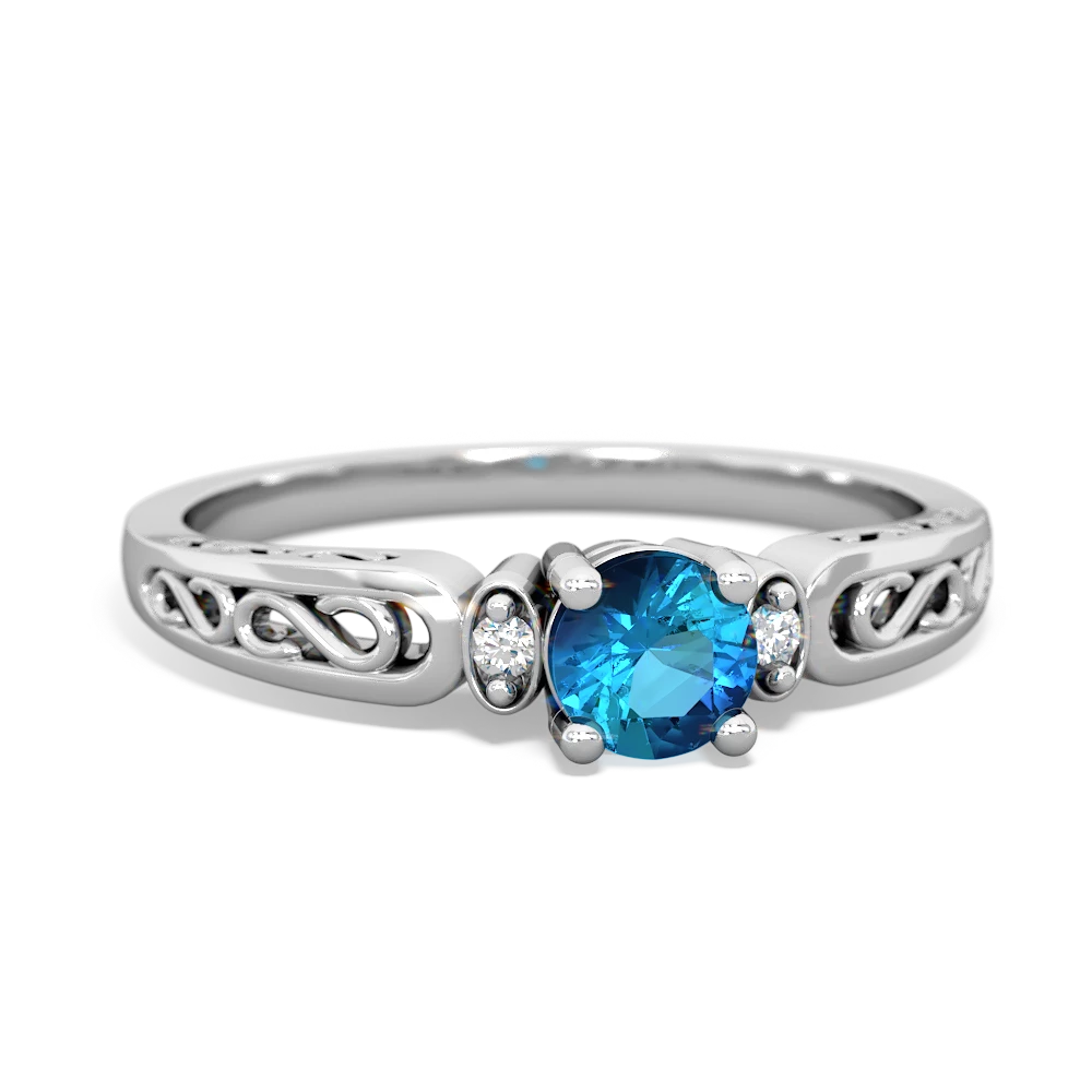 London Topaz Filligree Scroll Round 14K White Gold ring R0829