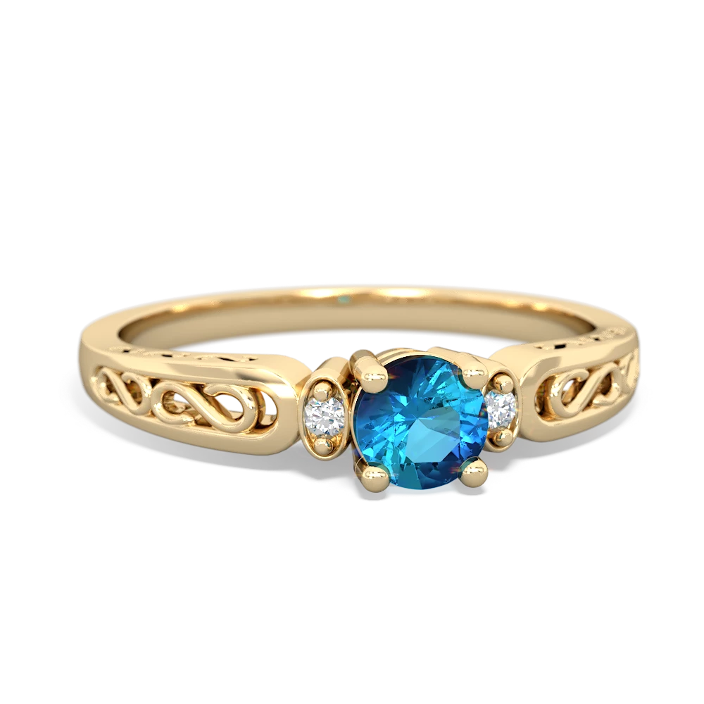 London Topaz Filligree Scroll Round 14K Yellow Gold ring R0829