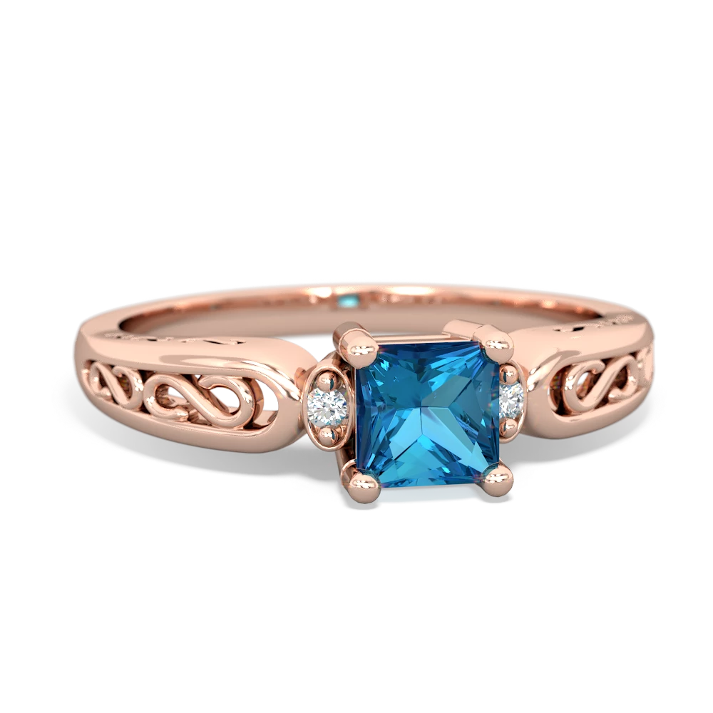 London Topaz Filligree Scroll Square 14K Rose Gold ring R2430