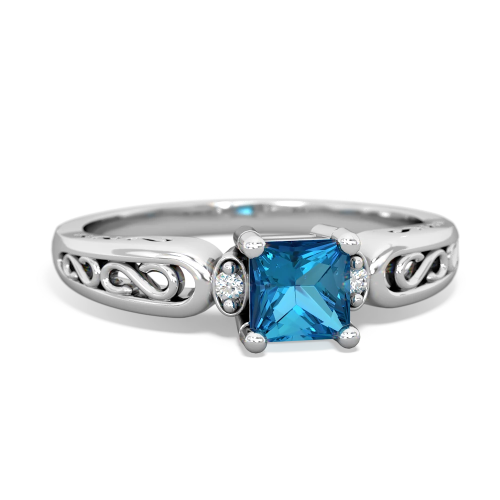 London Topaz Filligree Scroll Square 14K White Gold ring R2430